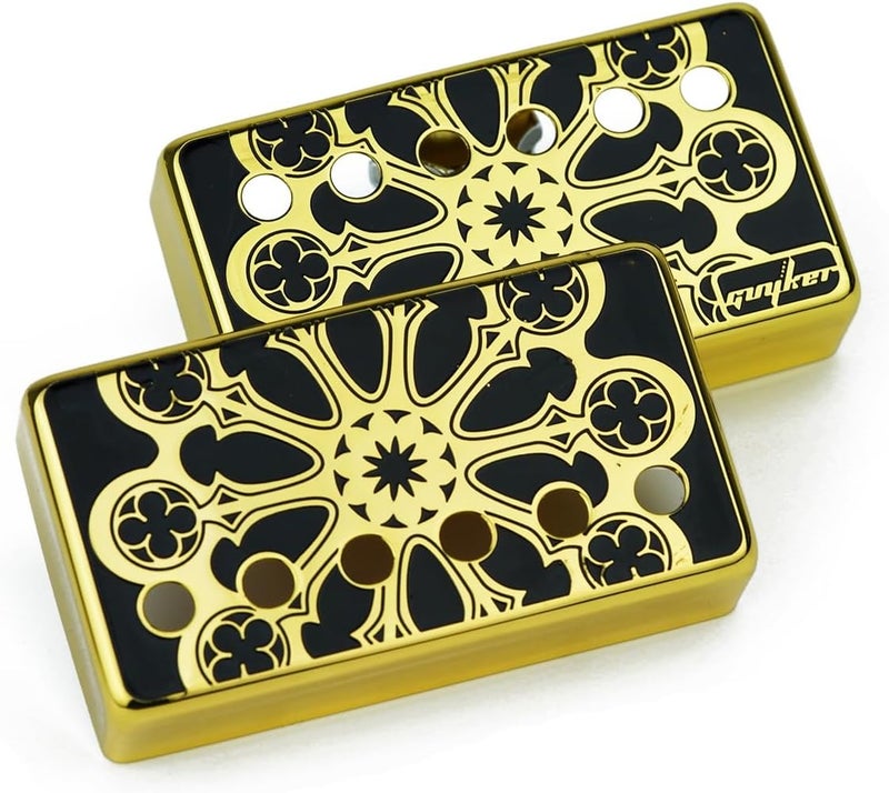 guyker Humbucker Pickup Cover (1Pcs 50mm and 1Pcs 52mm Pole Spacing) – Cupronickel Bridge and Neck Pickups Frame Set Replacement Parts for Les Paul LP Style Electric Guitar (PC012, Gold) - Image 3